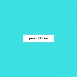 May include: A solid turquoise blue background with the text "peartree" in white text with a small yellow pear icon in the middle of the text.