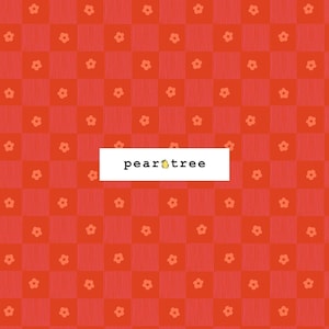May include: A red and white checkered pattern with small orange flowers. The text "peartree" is in the center of the image.