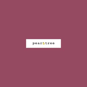 May include: A white rectangle with the text "peartree" in black font and a small yellow pear with a green leaf on a stem.