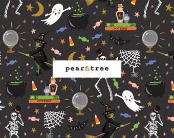 Halloween Party - Black Metallic Fabric by Rifle Paper Co Fabrics | Rifle Paper Co Halloween Collection | Rifle Paper Fabric | RP1311-BK1M