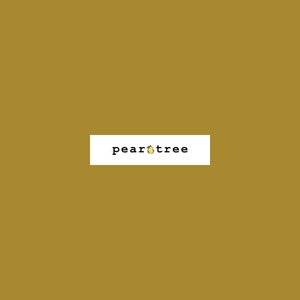 May include: A white rectangle with the text "peartree" in black font. The text is centered in the rectangle. A small pear with a green leaf is centered above the text.