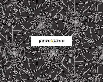 Spider Webs - Black and Metallic Silver Metallic Fabric by Rifle Paper Co Fabrics | Rifle Paper Co Halloween Collection | Rifle Paper Fabric