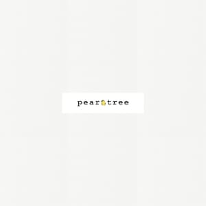 May include: A white rectangle with the text "peartree" in black font. A small yellow pear with a green leaf is centered in the text.