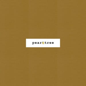 May include: A solid mustard yellow fabric swatch with the text "peartree" printed in black.