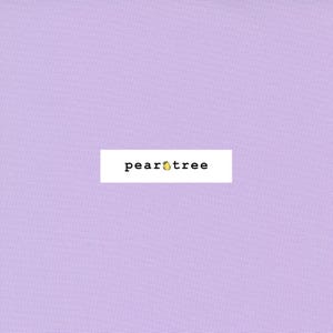 May include: A solid lavender fabric swatch with the text "peartree" printed in black.