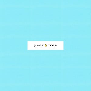 May include: A light blue background with the text "peartree" in white.
