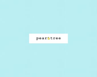 May include: A light blue background with a white rectangle in the center. The rectangle contains the text "peartree" in black font with a small yellow pear icon.