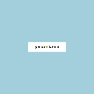 May include: The logo for Pear Tree, a business, is displayed on a white rectangle against a light blue background. The logo features the words "pear tree" in a black, serif font, with a yellow pear icon.