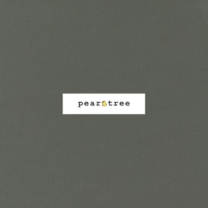 May include: A solid dark gray fabric swatch with the text "peartree" printed in white.