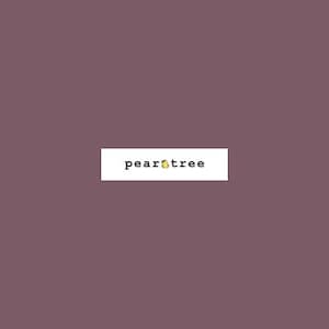 May include: A rectangular white logo with the words "pear tree" in a black, sans-serif font. A yellow pear icon is between the words "pear" and "tree". The background is a solid, muted purple color.