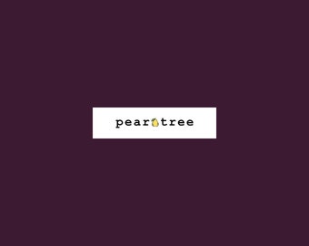 May include: A white rectangle with the text "peartree" and a small pear illustration.