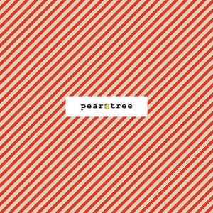 May include: Red and beige diagonal striped pattern background with the text "pear tree" in a white rectangle. The logo includes a small pear icon. The design is simple and modern.