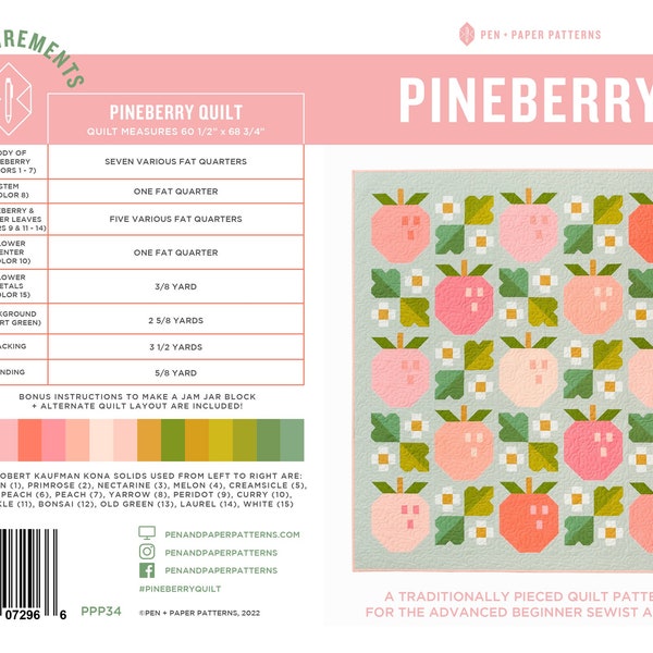 Pineberry Quilt Pattern by Pen + Paper Patterns - Printed Booklet | Notions | Pineberry
