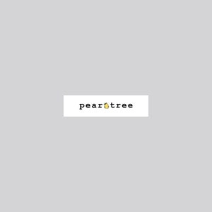 May include: A white rectangle with the text "peartree" in black font and a small yellow pear with a green leaf above the text.