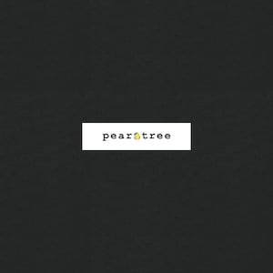 May include: The logo for Pear Tree, a business or brand, is displayed on a white rectangular background against a black backdrop. The text "pear tree" is in a simple, clean font, with a small yellow pear icon replacing the "a" in "pear".