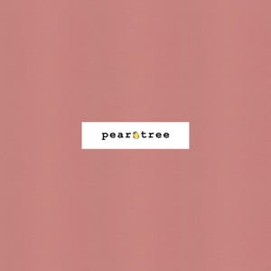 May include: A solid, dusty rose colored background with the text "peartree" in black font.
