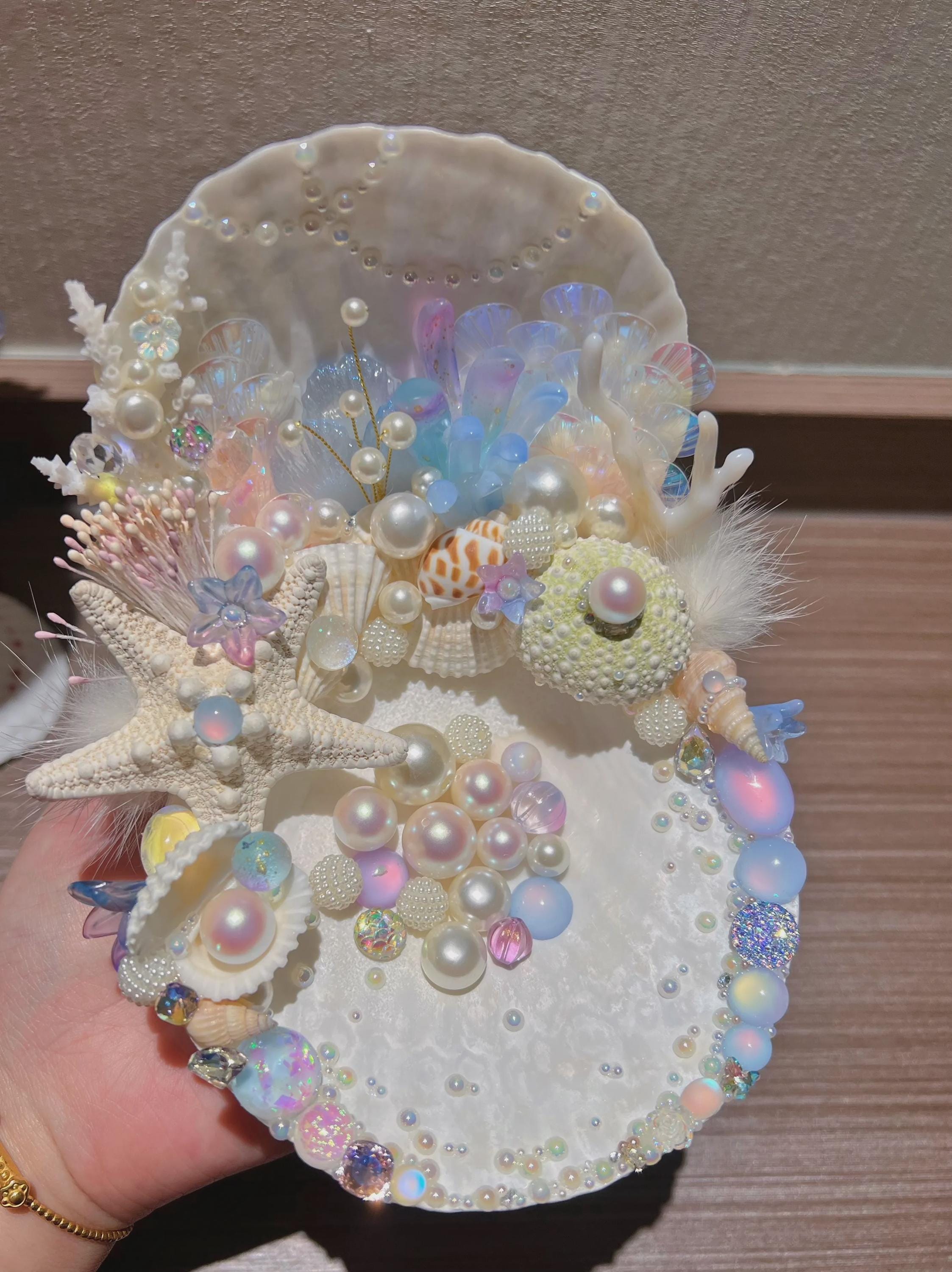 Handmade mermaid jewelry tray, beach wedding, shell jewelry stand, jewelry display stand, ocean aesthetics, beach aesthetics, ocean jewelry