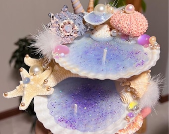 Handmade Mermaid Shell Jewelry Tray or Candle Holder – Coastal Home Decor Gift for Wedding, Birthday, Fantasy Room, Christmas Display