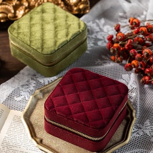 Portagioielli da viaggio in velluto con specchio – Scatola vintage con cerniera per anelli e orecchini, elegante regalo per damigelle d'onore o organizer per ricordi della sposa