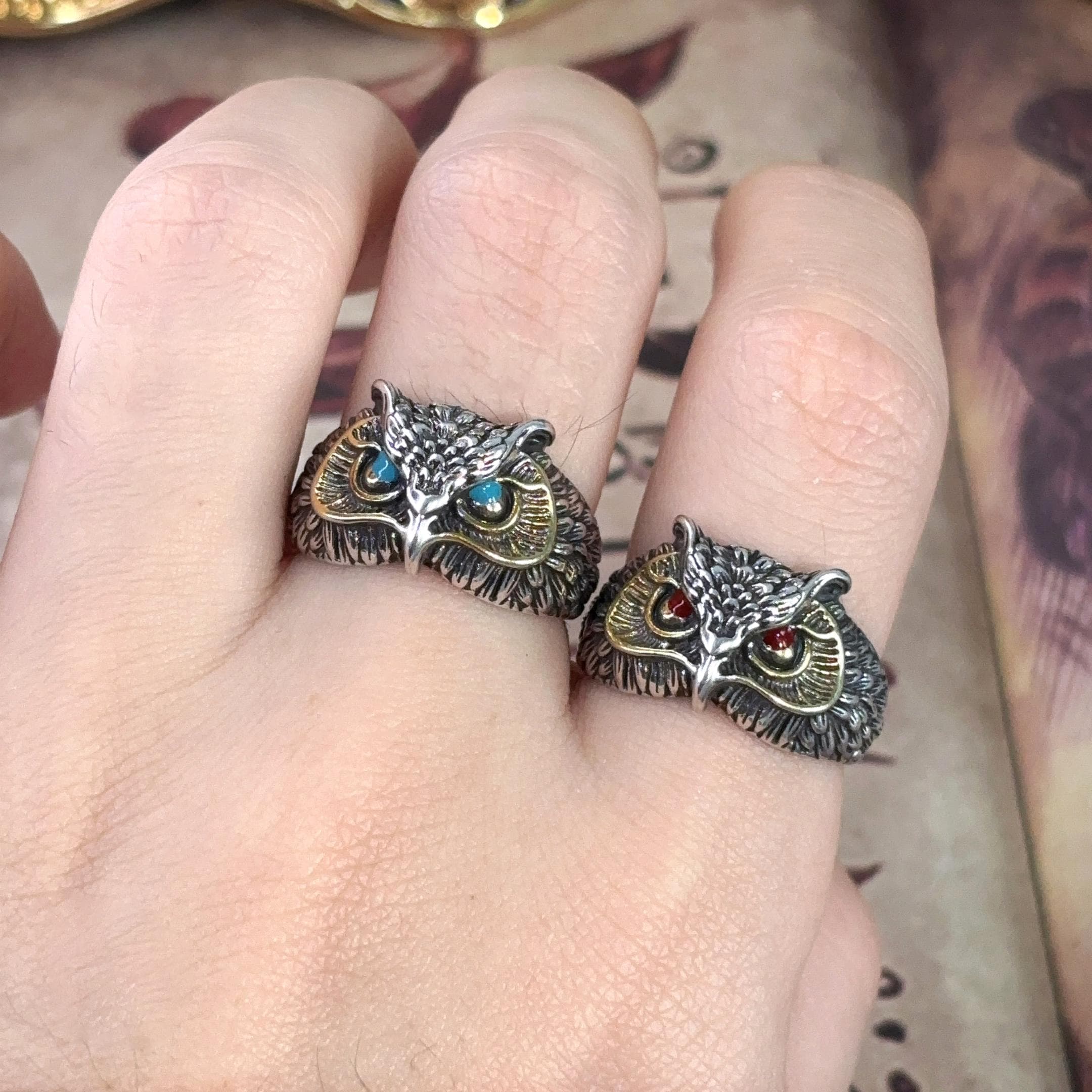Vintage Owl Eagle Head Ring,Vintage 925 Sterling Silver Adjustable Band,Handmade Statement Animal Je