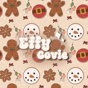 Schattige kerstkoekjes | Digitale stof Naadloos | Peperkoekmannetje | Strikken | Sneeuwpop | Vakantieverpakking | Handgetekend