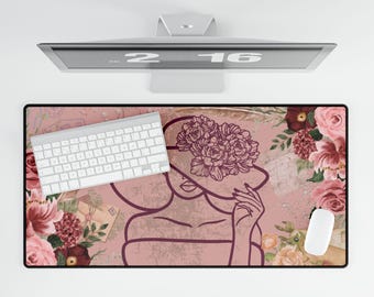 Floral Desk Mat: Feminine Office Decor, Luxury Workspace Accessory
