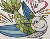 Quaker parrot love, original watercolor