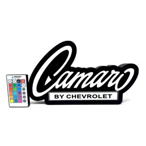 Camaro by Chevrolet LED Light Up Sign- Automotive Wall Decor- American Muscle Car Sign- Mechanic Gifts- Men Chevy Gifts- Dad Car Decor