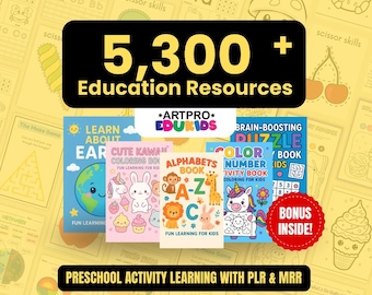 Más de 5300 recursos educativos para niños / Paquete de aprendizaje / Producto digital PLR y MRR / Actividades para el aula