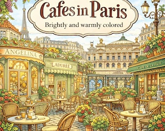 Paris Cafe Coloring Book, Bold Cozy French Scenes, Adult Art (Digital Download)