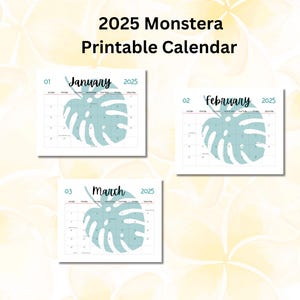2025 Calendar Printable - Monstera Design - Monthly Organizer - Instant Download