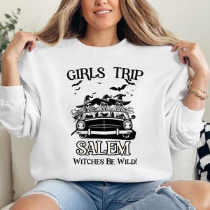 Girls Trip Salem Sweatshirt, Custom Retro Halloween Witch T Shirt, Halloween Witch Sweatshirt, Salem Massachusetts, Salem Witch Costume Tee