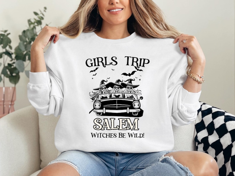 Girls Trip Salem Sweatshirt, Custom Retro Halloween Witch T Shirt, Halloween Witch Sweatshirt, Salem Massachusetts, Salem Witch Costume Tee