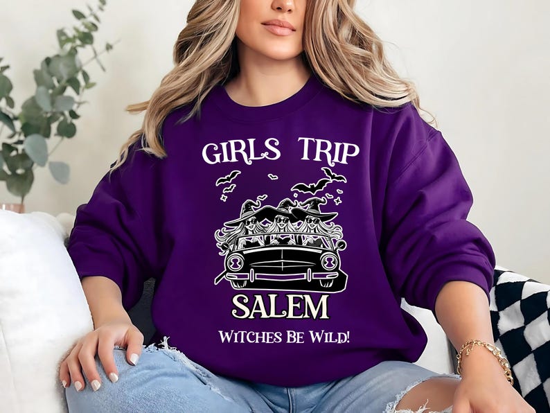 Girls Trip Salem Sweatshirt, Custom Retro Halloween Witch T Shirt, Halloween Witch Sweatshirt, Salem Massachusetts, Salem Witch Costume Tee