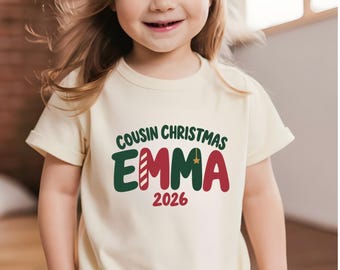 Cousin Christmas Shirts, Personalized Festive Name Lettering, Comfort Colors Holiday Tee