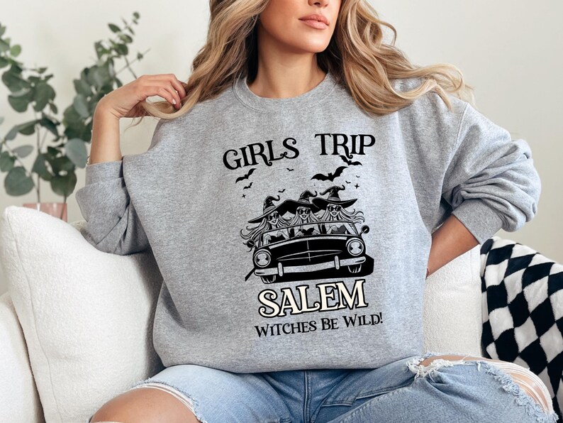 Girls Trip Salem Sweatshirt, Custom Retro Halloween Witch T Shirt, Halloween Witch Sweatshirt, Salem Massachusetts, Salem Witch Costume Tee