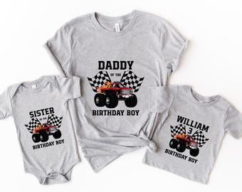 Custom Monster Truck Birthday Boy Shirt: Family Pit Crew T-Shirt