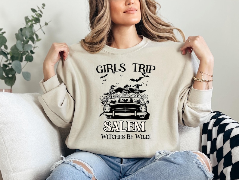 Girls Trip Salem Sweatshirt, Custom Retro Halloween Witch T Shirt, Halloween Witch Sweatshirt, Salem Massachusetts, Salem Witch Costume Tee