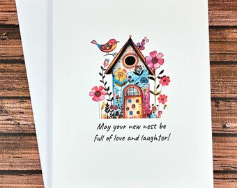 New Home Card, Housewarming Gift, Whimsical Birdhouse Card, New Nest Congratulations