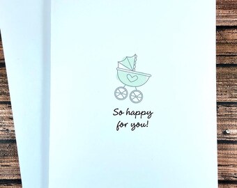 New Baby Card, Baby Shower, So Happy For You, Welcome Little One, Expecting Parents, Minimalist Gender Neutral Baby Stroller Card