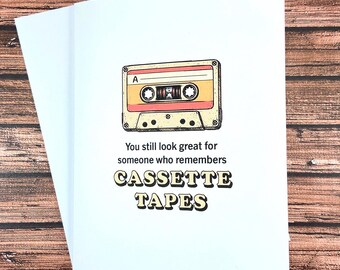 Funny Gen X Birthday Card, Retro 80s Cassette Tape Humor, 40th 50th Birthday Card for Friend