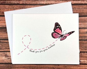 Breast Cancer Thank You Cards: Pink Butterfly, Thanks for Your Kindness, 4-pack