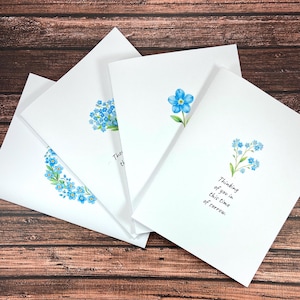 Sympathy cards variety pack with blue forget me not flowers, set of 4, assorted, condolence, sorry for your loss, remembrance card