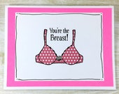 Breast cancer support card, You're the Breast, You're the Best, funny cancer card, thank you card, survivor, pink bra, boob card, sale