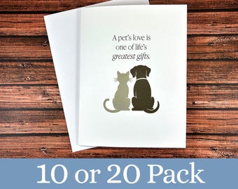 Pet Sympathy Card 10 or 20 pack, Cat or Dog Condolence, Sorry for Your Loss, Veterinary Staff bulk cards