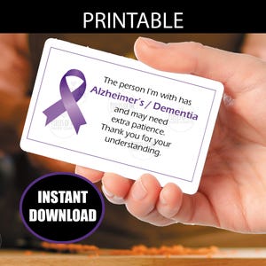 Alzheimers Dementia Companion Card, Caregiver, Printable Instant Download, Please Be Patient, caretaker, care partner, alert, business card