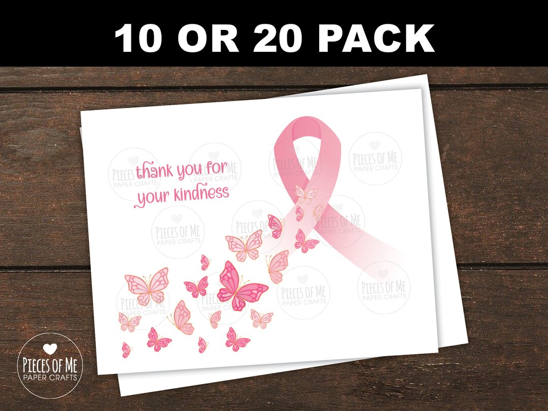 Breast Cancer Thank You Cards 10 or 20 Pack, Thanks,