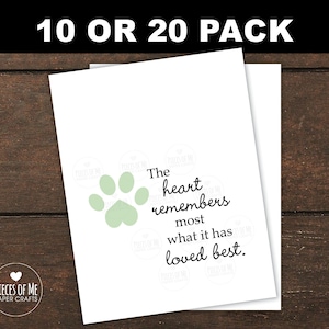 Pet Sympathy Card 10 or 20 pack, Heart Remembers, Loss of Pet, Dog Sympathy, Cat Sympathy, Pet Condolence, Veterinarian, Loss of Pet,