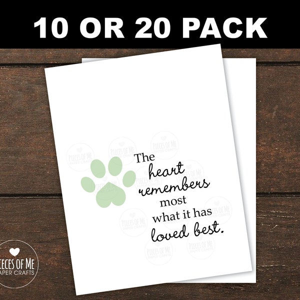 Pet Sympathy Card 10 or 20 pack, Heart Remembers, Loss of Pet, Dog Sympathy, Cat Sympathy, Pet Condolence, Veterinarian, Loss of Pet,