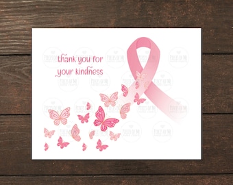 Breast cancer thank you cards 4 Pack, thank you for your kindness, butterfly butterflies, pink ribbon, support, mastectomy, blank note card